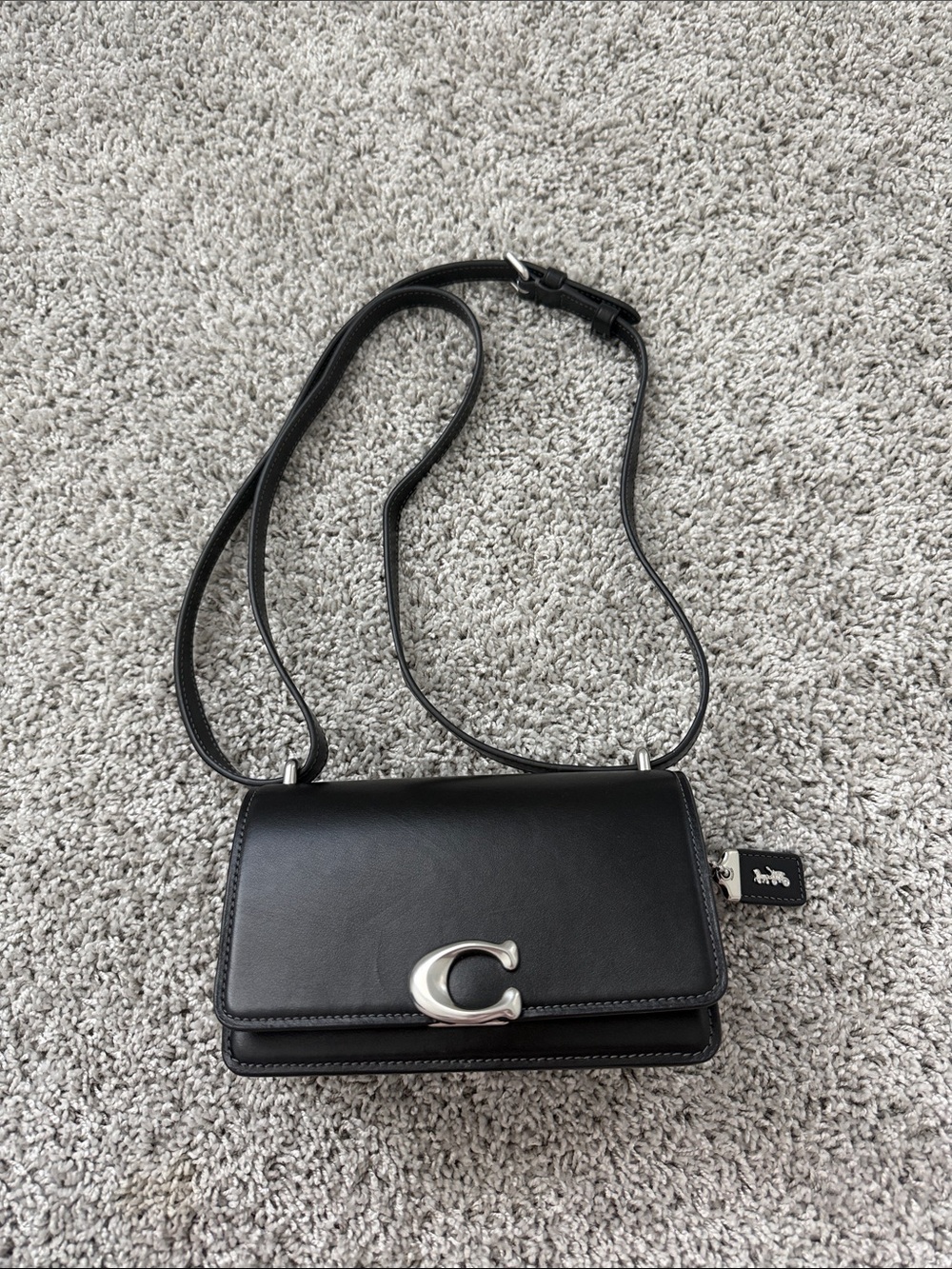 Coach Black Leather Crossbody with Silver tabby small